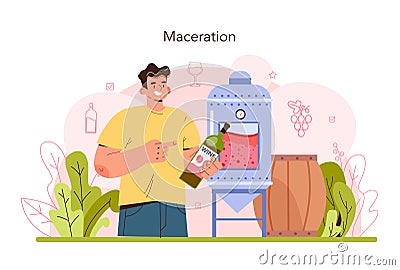 Wine production. Red and rose wine maceration. Alcohol drink characteristics Vector Illustration