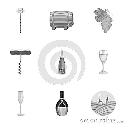 Wine products. Growing grapes, wine.Vine production icon in set collection on monochrome style vector symbol stock Vector Illustration