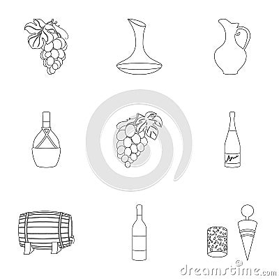 Wine products. Growing grapes, wine.Vine production icon in set collection on outline style vector symbol stock Vector Illustration