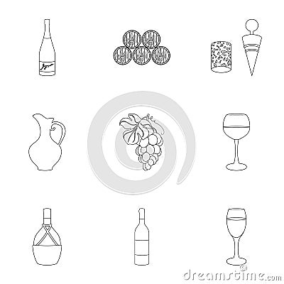 Wine products. Growing grapes, wine.Vine production icon in set collection on outline style vector symbol stock Vector Illustration