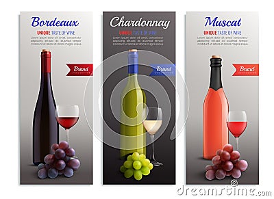 Wine Realistic Vertical Banners Vector Illustration