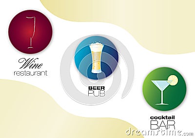 Wine restaurant, beer pub and cocktail bar icons Stock Photo