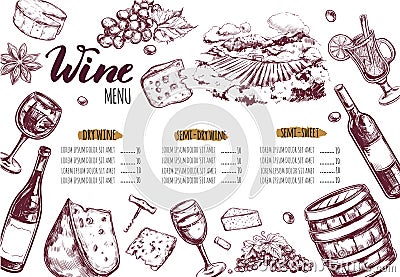 Wine Restaurant Menu 3 Vector Illustration