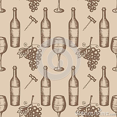 Wine set, hand drawn sketch of wine symbols Vector Illustration