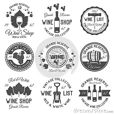 Wine Shop Black White Emblems Vector Illustration