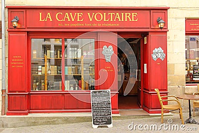 Wine shop La cave Voltaire. Chinon. France Editorial Stock Photo