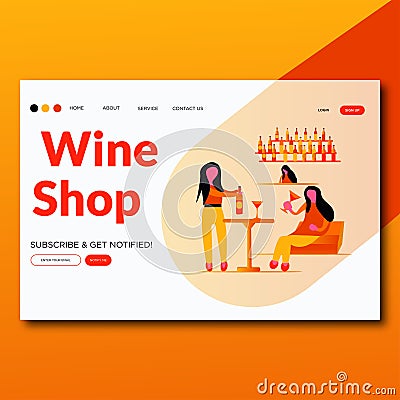 Wine Shop- Modern flat wine shop illustration vector landing page Cartoon Illustration