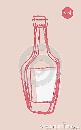 Wine bottle drawing for logo design. Vector Illustration