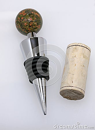 Wine stopper and cork Stock Photo