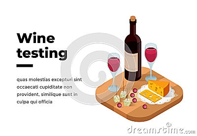 Wine tasting banner isometric vector Vector Illustration