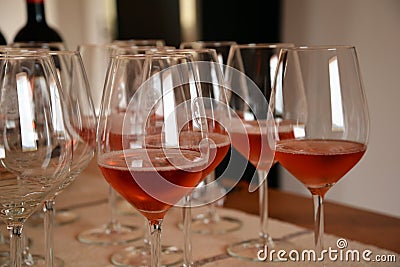 Wine tasting glass and rose wine, Sardinia, Italy. Stock Photo