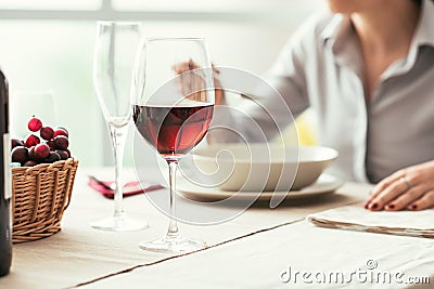 Wine tasting at the restaurant Stock Photo