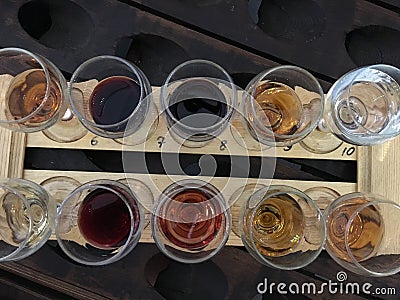 Wine tasting. Variety of wines. Wine glasses with alcoholic beverages Stock Photo