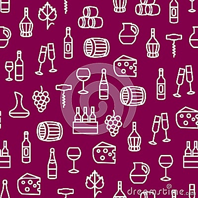 Wine Thin Line Concept Seamless Pattern Background. Vector Vector Illustration