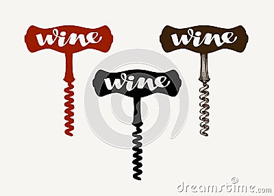 Wine vector logo. Corkscrew icon or symbol Vector Illustration