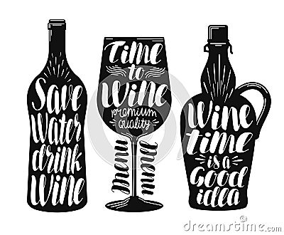 Wine, winery label set. Collection decorative elements for menu restaurant or cafe, bar. Lettering, calligraphy vector Vector Illustration