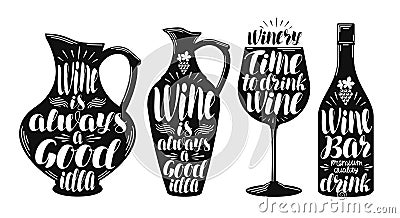 Wine, winery label set. Collection decorative elements for menu restaurant or cafe. Lettering, calligraphy vector Vector Illustration