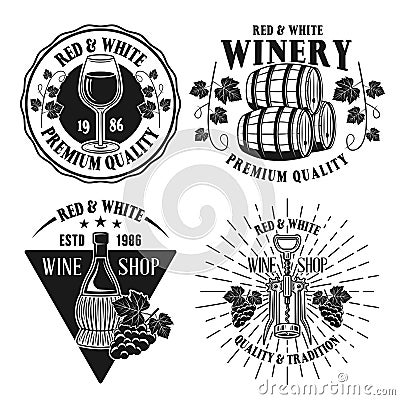 Wine and winery set of vector isolated emblems Vector Illustration