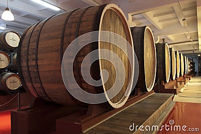 Wine wooden oak barrels photo - Shabo, Odessa region, Ukraine, June 20, 2017 Editorial Stock Photo