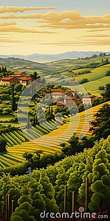 Vibrant Tuscan Vineyards: A Detailed Landscape Painting By Oliver Hays Stock Photo