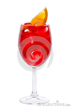 Wineglass with red fruit coctail close-up Stock Photo