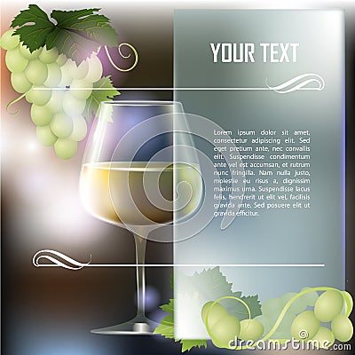 Wineglass of white wine and grapes Vector Illustration