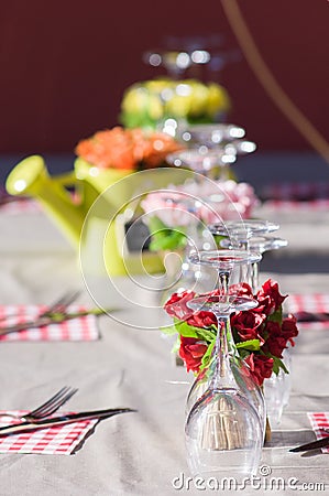 Wineglasses and table setting Stock Photo