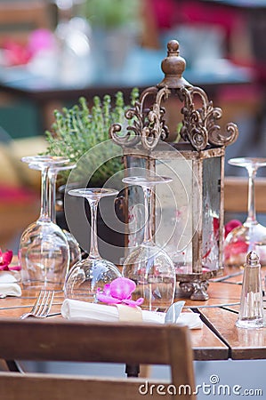 Wineglasses and table setting Stock Photo