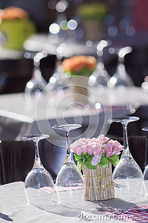 Wineglasses and table setting Stock Photo