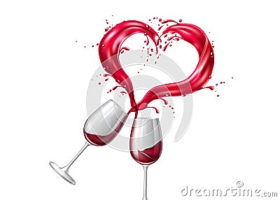 Vector wine glasses toasting heart shape splash Vector Illustration