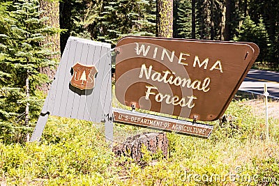 National Forest Sign Boundary Winema Public Use Land Stock Photo