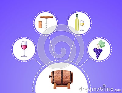 Winemaking Process Vector Illustration on Blue Vector Illustration