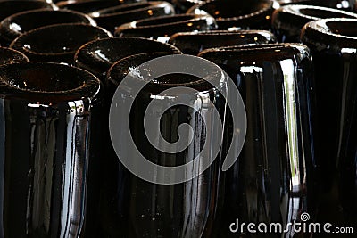 Winery industry, bottles and caps Stock Photo