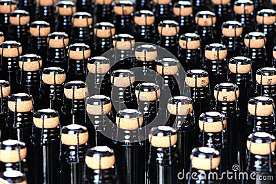 Winery industry, bottles and caps Stock Photo