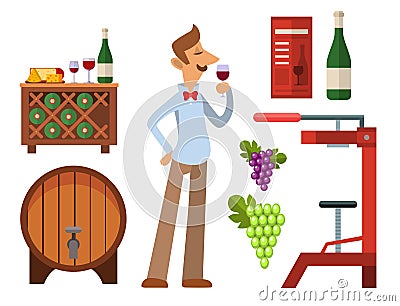 Winery making harvest cellar vineyard glass beverage industry alcohol production vector illustration Vector Illustration