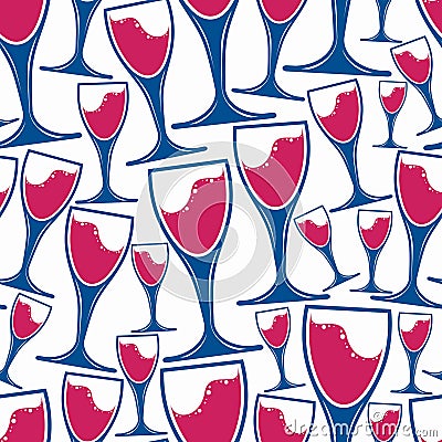 Winery theme vector seamless pattern, decorative wine glasses Vector Illustration