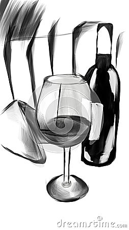 Bottle of wine and glass Stock Photo