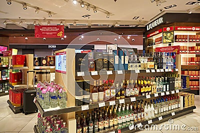 Wines and Spirits store in Singapore Changi Airport Editorial Stock Photo