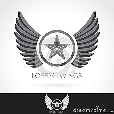 Wing abstract Logo template with star in the middle badge label, emblem icon Vector Illustration