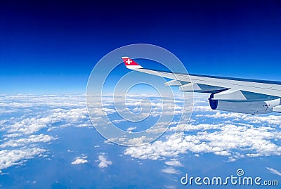 Wing of an Airbus A340 of Swiss International Air Lines Editorial Stock Photo