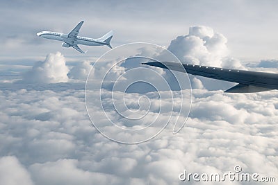 Wing aircraft in altitude Stock Photo
