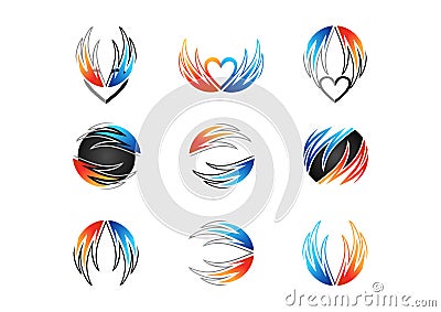 Wing, flame, heart, logo, fire, love, set of concept energy symbol icon vector design Vector Illustration