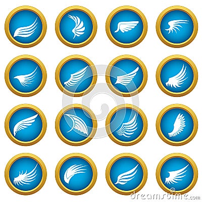 Wing icons blue circle set Vector Illustration