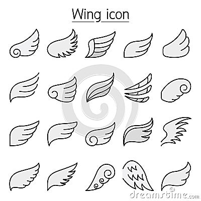 Wing icons set colorline style Vector Illustration