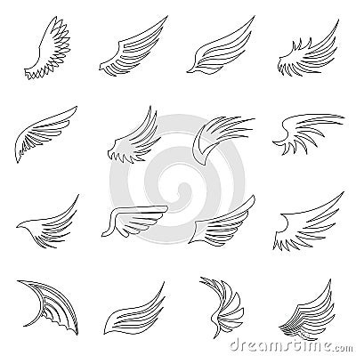 Wing icons set, outline ctyle Vector Illustration