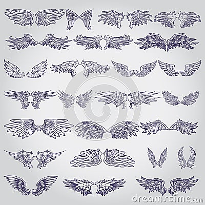 Wing icons set in simple ctyle. Birds and angel wings set collection vector illustration Cartoon Illustration