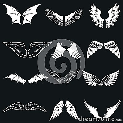 Wing icons set in simple ctyle. Birds and angel wings set collection vector illustration Stock Photo