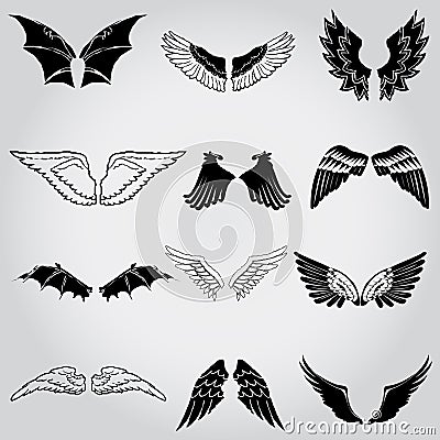 Wing icons set in simple ctyle. Birds and angel wings set collection vector illustration Stock Photo