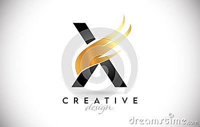 Wing Letter X Logo with Golden Elegant Design. X letter Swoosh Icon Vector Vector Illustration