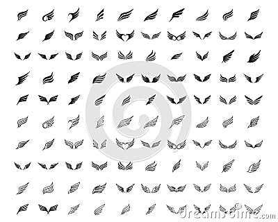 Wing logo and symbol business template set line 100 vectors Vector Illustration